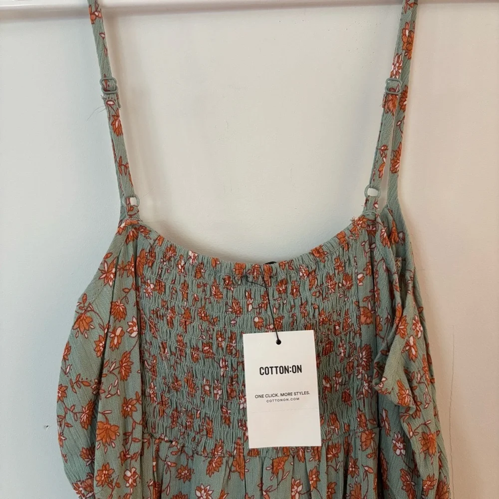 brand new! cotton on sage green & orange floral tie front mini/midi dress🧡 - Picture 4 of 6